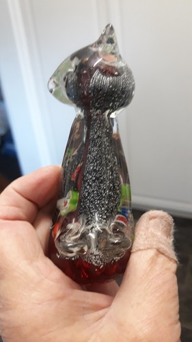 Vintage Murano Style Handblown Silver Millefiori cat From Italy. Ruby Glass - Picture 9 of 11