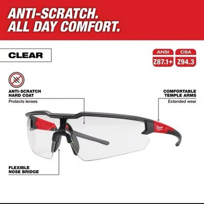 Milwaukee Antibeschlag Schutzbrille klare Gläser schwarz rotes Gestell 1 Paar neu