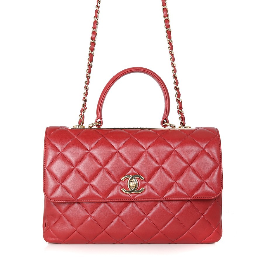 Authentic Chanel Trendy CC Small Top Handle Bag Red Lambskin GHW A69923