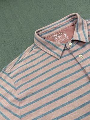 Faherty Isle Pink Striped Polo Shirt Large