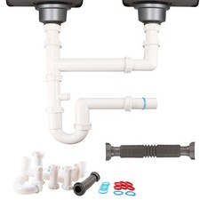Universal 1-1/2" Kitchen Sink Drain Kit, Space-Saving kitchen drain P-trap Wi...