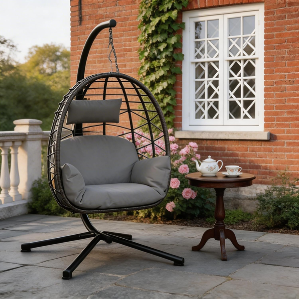 HäNgesessel Mit Gestell Outdoor Bis 150 Kg, Rattan HäNgesessel Mit Metallgestell-image