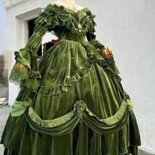 Gorgeous Heavy Velvet Green Evening dresses V Neck Long Sleeve Ruffles A Line