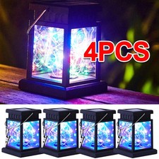 4x Solar Powered Hanging Lantern Lights Multi Colour Patio Outdoor Garden Decor