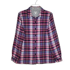 L.L. BEAN WOMEN'S FLEECE LINED PLAID FLANNEL SHIRT JACKET SHACKET SZ S BLUE PINK