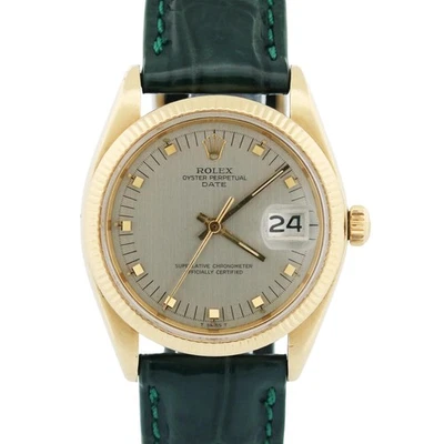Rolex Oyster Perpetual Date 34mm SILBER 14K Gelbgold Grün Leder 1503 Uhr - Bild 1 von 4