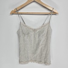 Uniqlo Camisole Cami Women M Gray White Striped Lace Trim Tank Top y2k coquette