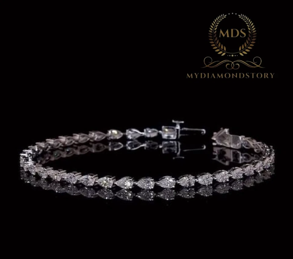 7' Inch Long Tennis Wedding Bracelet 6 CT Pear Cut Solid 14K White Gold For Her - Image 3 of 4