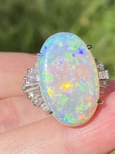 10.82CTW Natural Fiery Australian Crystal Opal  Diamond Platinum Ring 11.65 Gr 