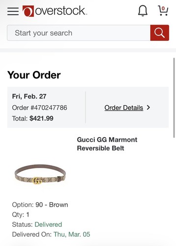 Gucci GG Marmont Thin Reversible Belt-Brown, Size 90- BRAND NEW