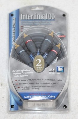 Monster Cable Interlink 100 (2 Meter) Audio Patch Cables ~ 24k RCA Jacks NOS