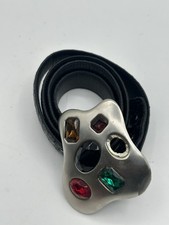 Vintage Black Genuine SnakeSkin Silver Pleated Buckle Multicolore Stone Belt