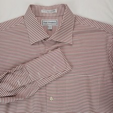 Paul Fredrick Shirt Mens 16.5 33 Red Stripe French Cuff Non Iron Cotton Pinpoint