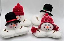 Snowman White Plush Vintage Inspired Ornament Set of 4 5x6" Christmas Decor
