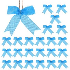 24 Pcs 3 Inch Burlap Bows for Gift Wrapping Natural Ornament Bow Blue