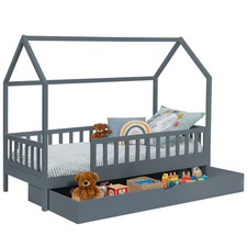 Lit cabane enfant 80 x 160 CM NEREE gris avec 1 tiroir gigogne et de rangement