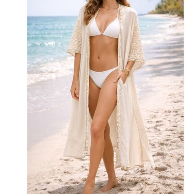 Gipcco Free Living Cover Up Womens One Size White Cream Embroidered Boho