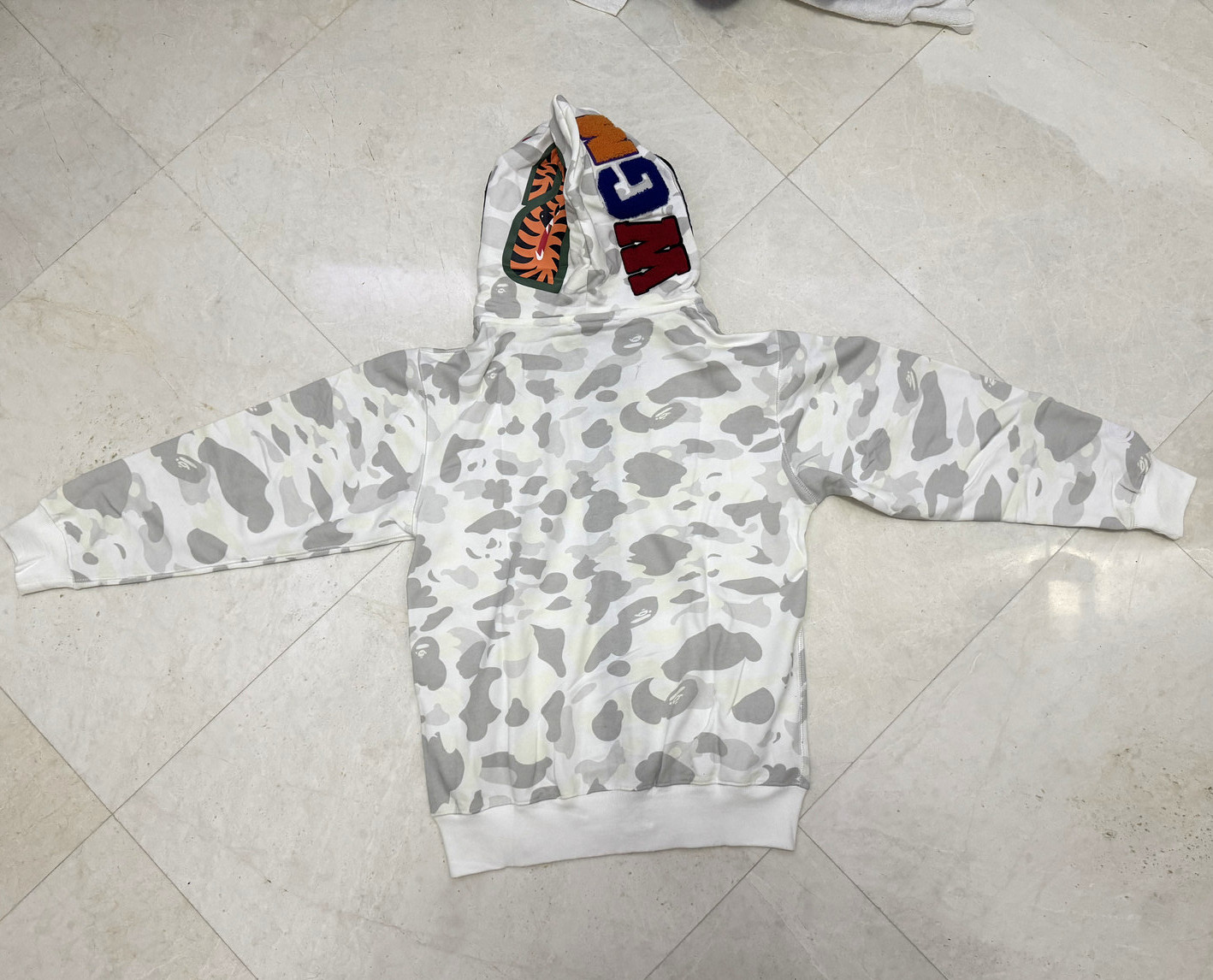 Men's Bape Camo Shark Zip Up Hoodie with Double Hood - White - Size Large thumbnail 2