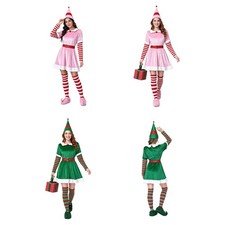 Women Velvet Dress Holiday Christmas Long Sleeve Elf Costume Santa Outfit Party