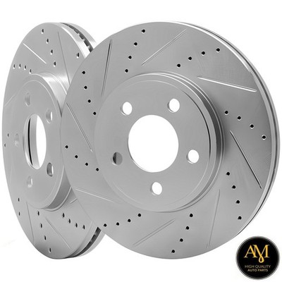 Front Vented, Drilled/Slotted Disc Brake Rotors 2PCS for Lincoln Town Car 11-03