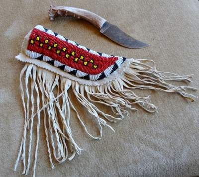 #ad Indian Beaded Cover Native American Sioux Handmade Knife Sheath $69.00