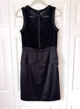 Vince Camuto Black Lace Illusion Peplum Sheath Dress Size 6 Cocktail Party