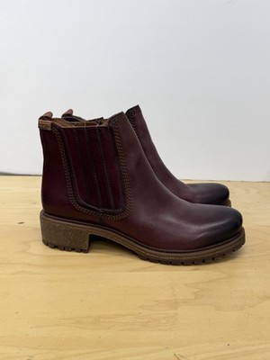 Pikolinos Boots Womens Aspe Chelsea Leather Chunky Ankle Zip Burgundy Size?
