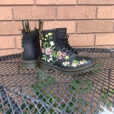 Dr. Martens Toddler 1460 Floral Pattern Black Leather Boots, 24EU/ 8US/7UK