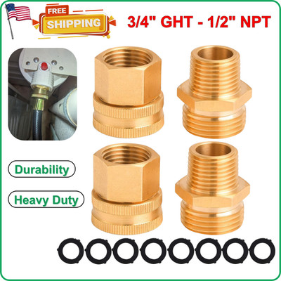 Garden Hose Adapter, 3/4''GHT to 1/2''NPT, Double Male and Female Brass Connector