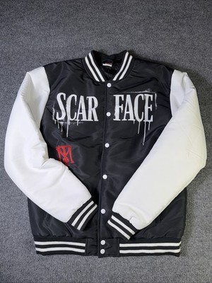 Scarface Tony Montana Varsity Jacket Black White Satin Small NEW Never Worn