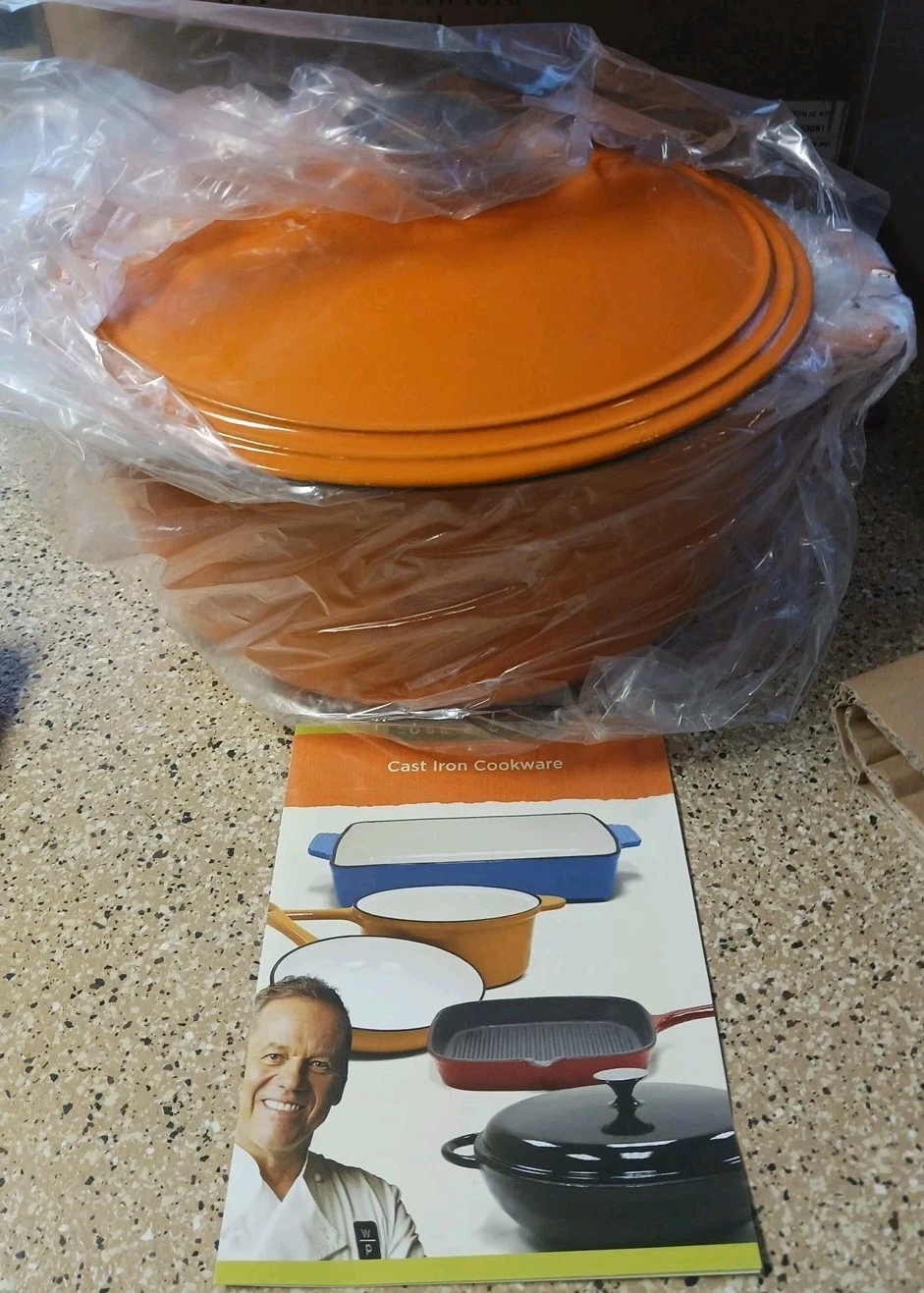 Wolfgang Puck Orange Enamel Cast Iron 11" Diameter Dutch Oven Covered Crock Pot