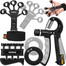 Grip Strength Trainer Kit 6 Pack with Finger Exerciser, Hand black grey