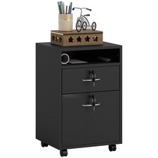 HOMCOM 60cm Filing Cabinet with 2 Lockable Drawers and Open Shelf, Black