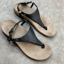 Vionic Kirra Sandals Shoes Women Sz 8.5 Black Leather Strappy Orthotic Comfort