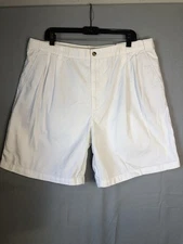 Geoffrey Beene 100% Cotton White Chino Pleated Shorts Sz 40 Elastic Waist