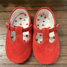 Vintage Baby Red Suede Mary Jane T-Strap Shoes Size 3 USA Made Apple Insoles