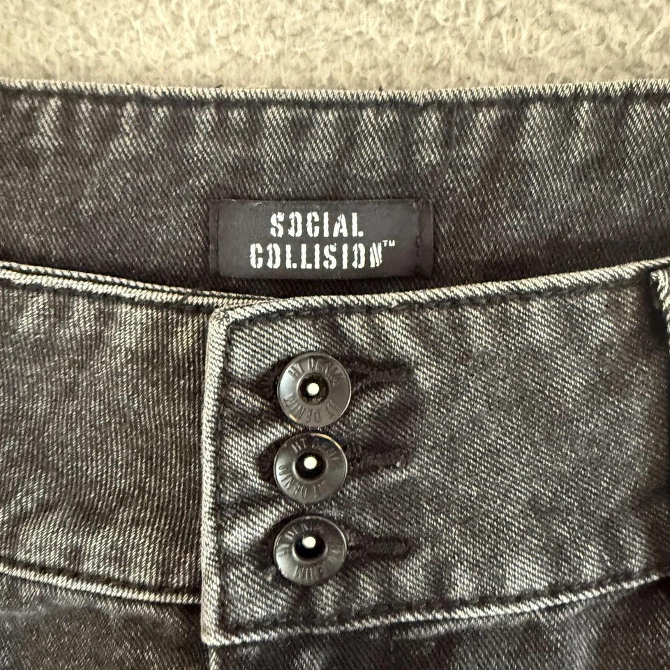 Social Collision Skirt Medium Black Denim Pleated Mini Lace Up Y2K Goth - Image 3 of 4