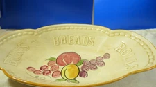 Vintage Bread Bowl Fruit Gold Brown Buns Biscuit Rolls Los Angeles Pottery