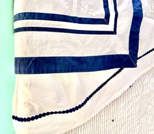 POTTERY BARN TEEN BED SKIRT FULL SAPPHIRE EMBROIDERED DOTS + 2 PILLOW SHAMS