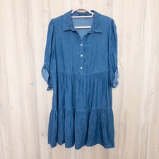 Tommy Hilfiger Denim Tiered Dress Size 14 Blue Button Front Cottage Western Boho
