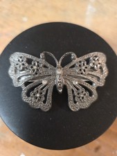 Vintage Antique Silver With Stones Filigree Butterfly Hair Clip
