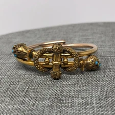 Antique Victorian Etruscan Revival Bypass Gold Filled Bracelet Turquoise Clamper