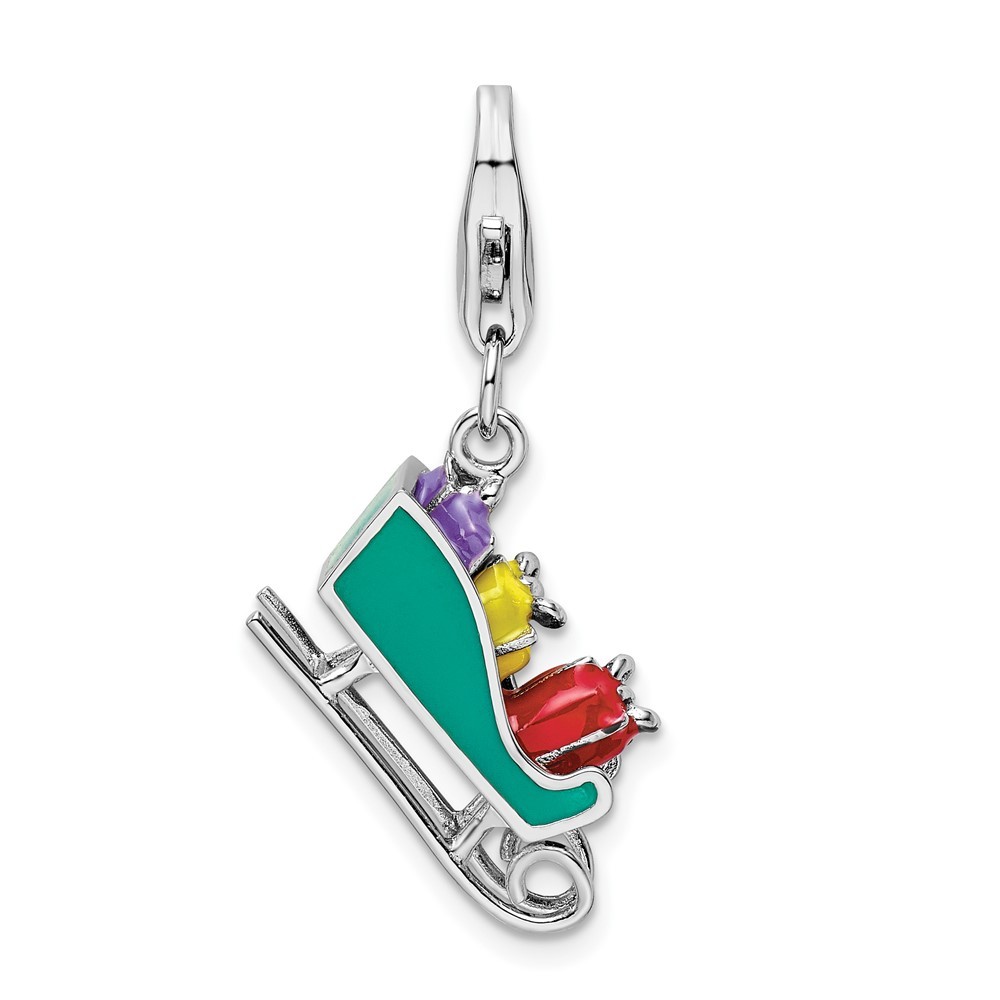 Sterling Silver Polished 3-D Enameled Sled with Presents Charm Pendant 2.79gm