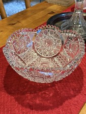 Antique American Brilliant Period Lead Cut Glass Sawtooth Edge 10 Crystal Bowl