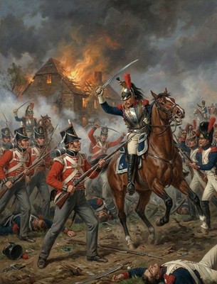 Waterloo 1815 Die Briten verteidigen Hugomont Hill 10 x 8 Zoll Druck.