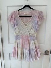 LoveShackFancy Women's Mini Dress Pastel Floral, Size 0 Pink Purple