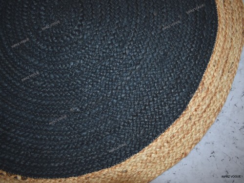 Beige Bordüre Schwarz Jute Teppich Geflochten Landhaus Jute Türmatte für Wohnzimmer - Bild 6 von 7