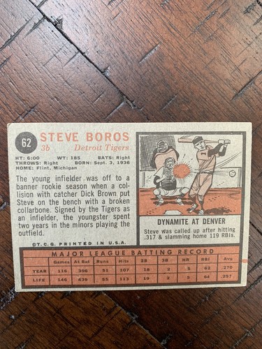 1962 Steve Boros Topps #62 Signed auto autographed card Detroit Tigers (D-2010) - Picture 2 of 2