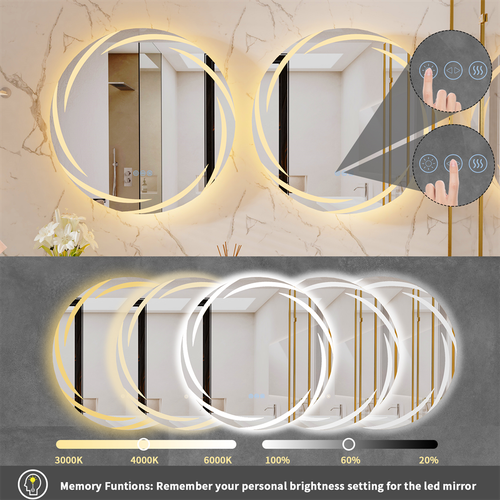 Espejo de baño LED redondo Streamer diseño táctil antiniebla regulable espejo de baño - Imagen 3 de 15