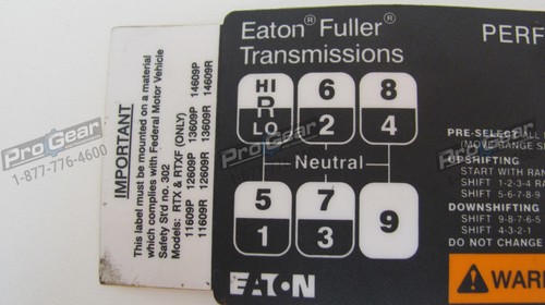 Eaton Fuller 9 Speed Overdrive Transmission Shift Pattern Label 21503 - Bild 4 von 8